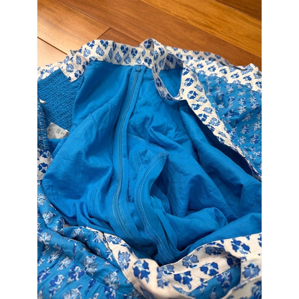 NWT J Crew Blue White Print Smocked Tiered Midi Dress Size 20 - Picture 9 of 12
